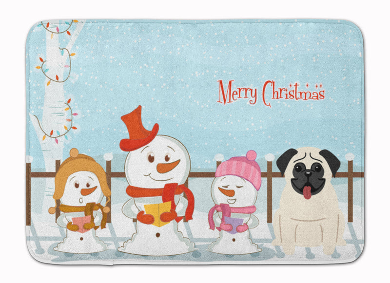 Merry Christmas Carolers Pug Cream Machine Washable Memory Foam Mat BB2335RUG