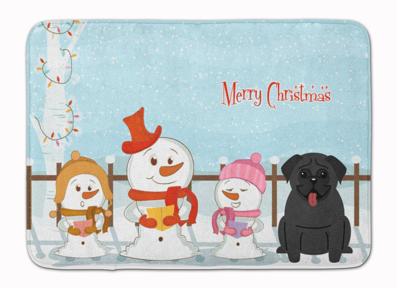 Merry Christmas Carolers Pug Black Machine Washable Memory Foam Mat BB2337RUG