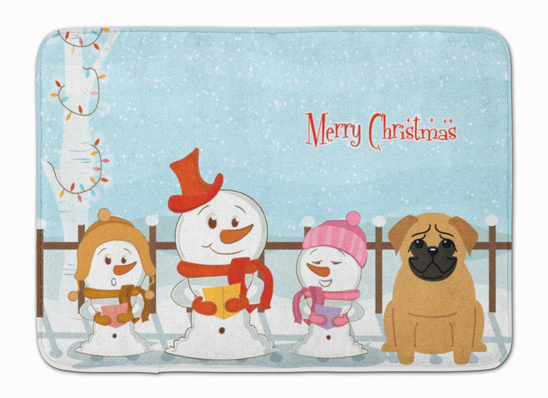 Merry Christmas Carolers Pug Brown Machine Washable Memory Foam Mat BB2338RUG