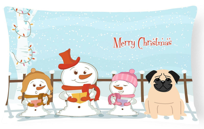 Merry Christmas Carolers Pug Fawn Canvas Fabric Decorative Pillow BB2339PW1216