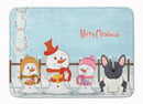 Merry Christmas Carolers French Bulldog Black White Memory Foam Kitchen Mat Machine Washable Anti-Fatigue Cushion Comfort Bath or Kitchen Rug