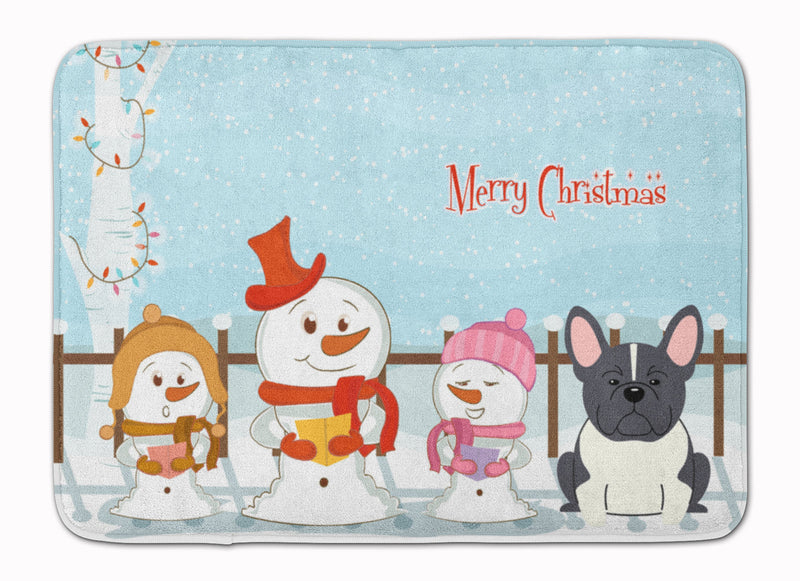 Merry Christmas Carolers French Bulldog Black White Machine Washable Memory Foam Mat BB2343RUG