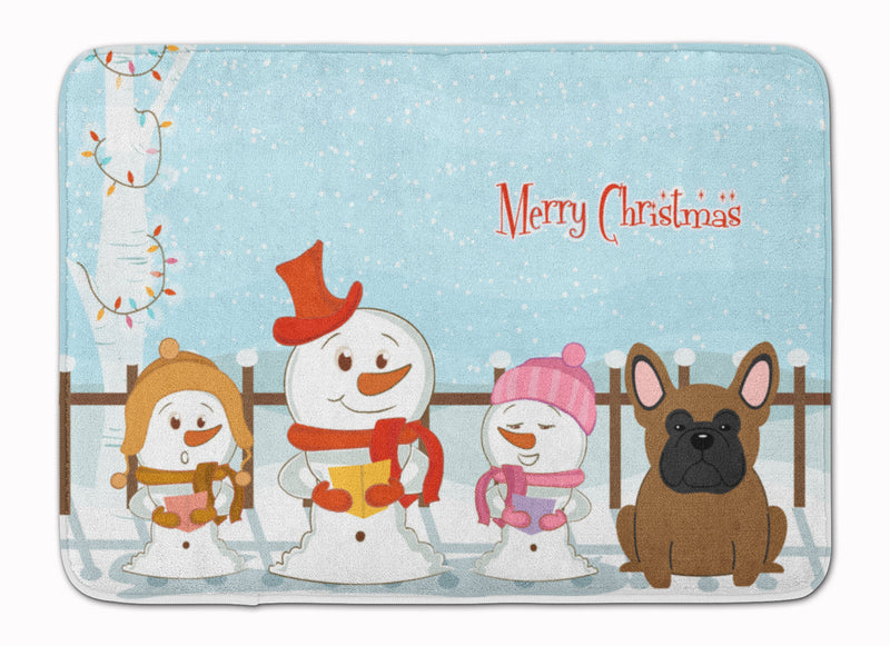 Merry Christmas Carolers French Bulldog Brown Machine Washable Memory Foam Mat BB2344RUG