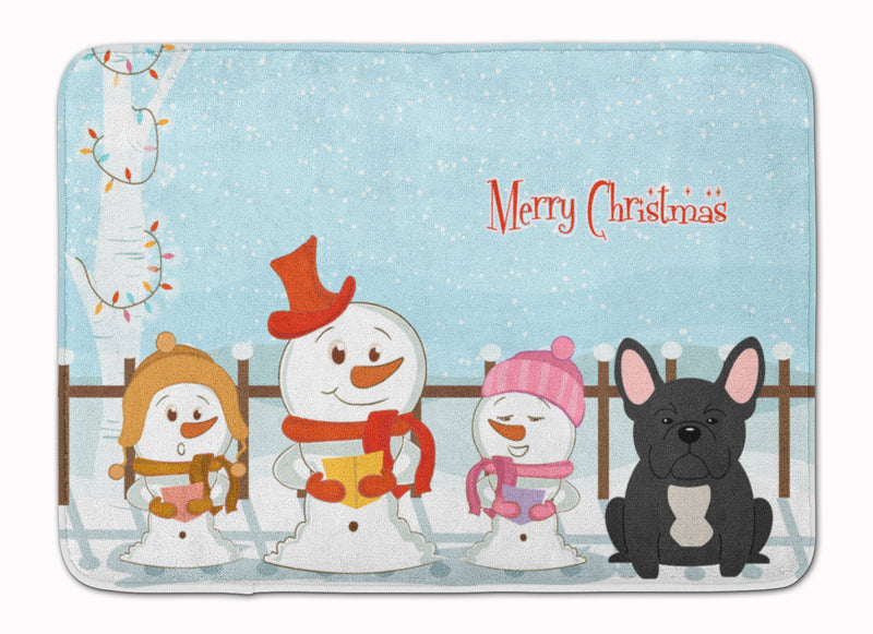 Merry Christmas Carolers French Bulldog Black Machine Washable Memory Foam Mat BB2345RUG