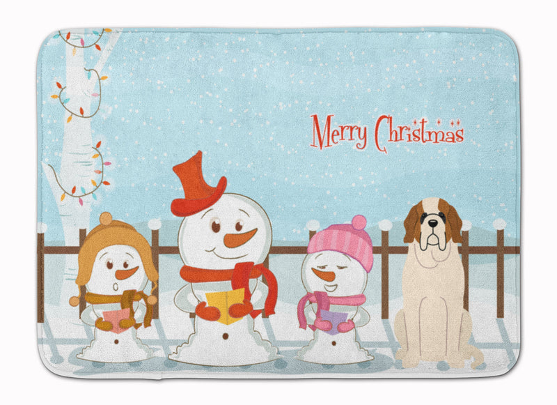 Merry Christmas Carolers Saint Bernard Machine Washable Memory Foam Mat BB2366RUG