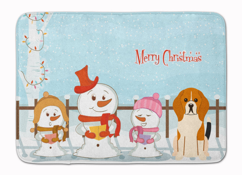 Merry Christmas Carolers Beagle Tricolor Machine Washable Memory Foam Mat BB2371RUG