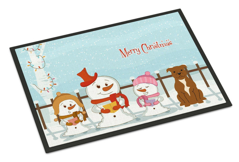 Merry Christmas Carolers Staffordshire Bull Terrier Brown Indoor or Outdoor Mat 18x27 BB2378MAT