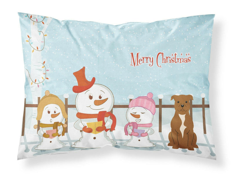 Merry Christmas Carolers Staffordshire Bull Terrier Brown Fabric Standard Pillowcase BB2378PILLOWCASE