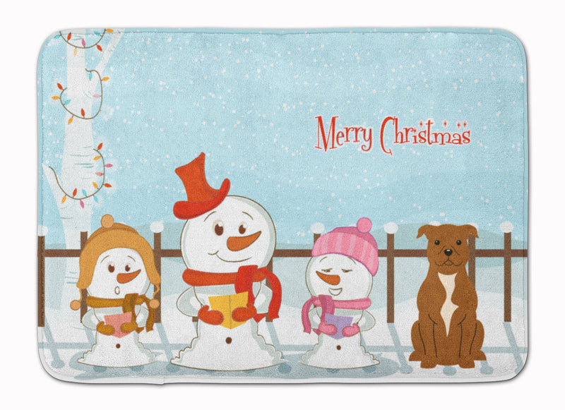 Merry Christmas Carolers Staffordshire Bull Terrier Brown Machine Washable Memory Foam Mat BB2378RUG