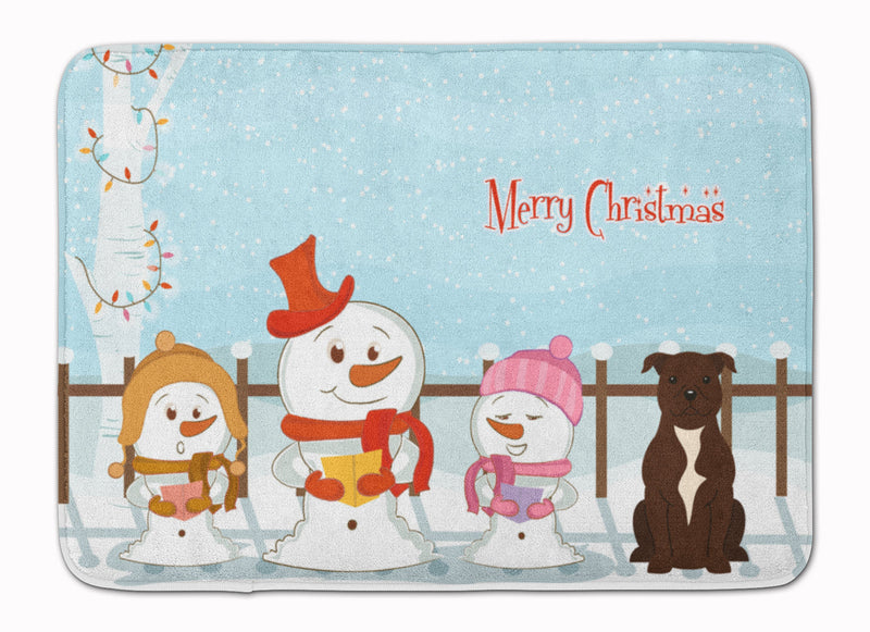 Merry Christmas Carolers Staffordshire Bull Terrier Chocolate Machine Washable Memory Foam Mat BB2379RUG