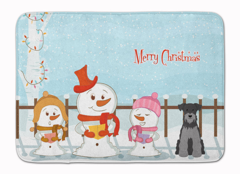 Merry Christmas Carolers Miniature Schanuzer Black Silver Machine Washable Memory Foam Mat BB2383RUG