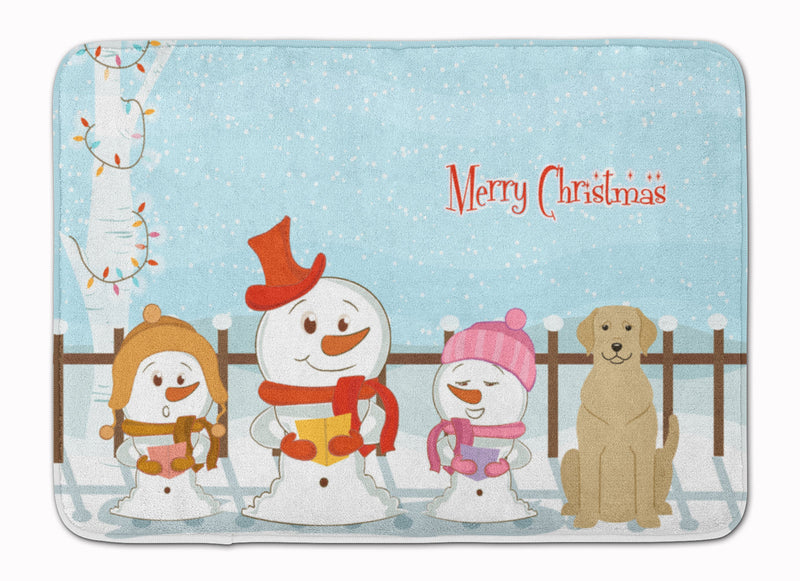 Merry Christmas Carolers Yellow Labrador Machine Washable Memory Foam Mat BB2386RUG