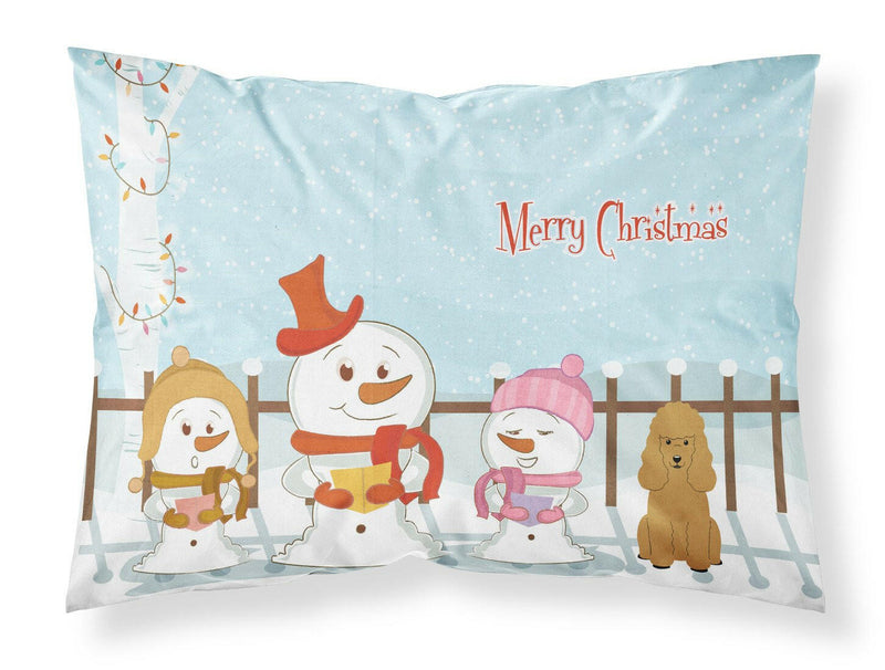 Merry Christmas Carolers Poodle Tan Fabric Standard Pillowcase BB2400PILLOWCASE