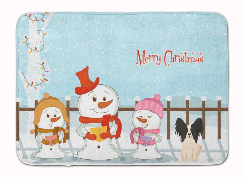 Merry Christmas Carolers Papillon Black White Machine Washable Memory Foam Mat BB2407RUG