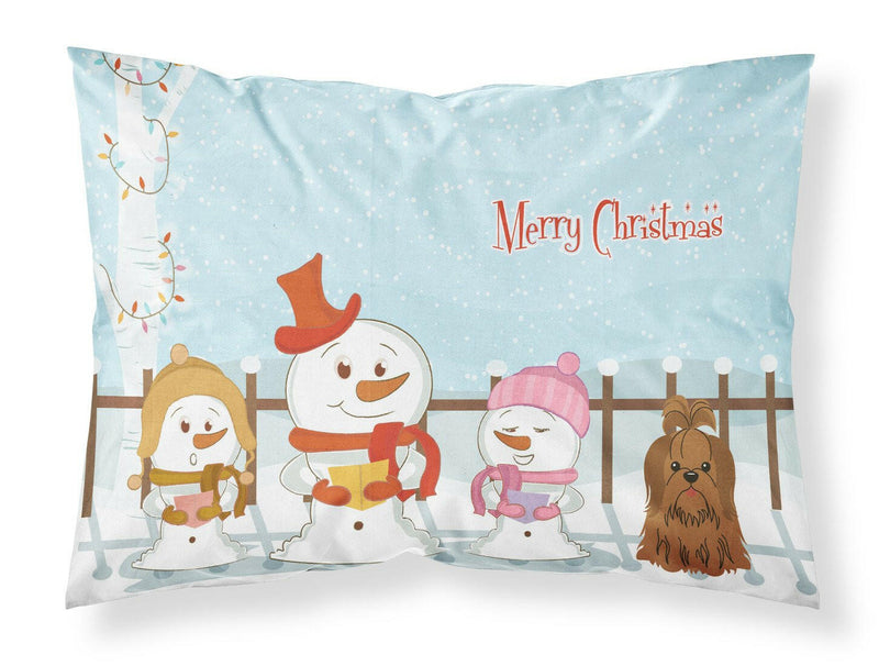 Merry Christmas Carolers Shih Tzu Chocolate Fabric Standard Pillowcase BB2417PILLOWCASE