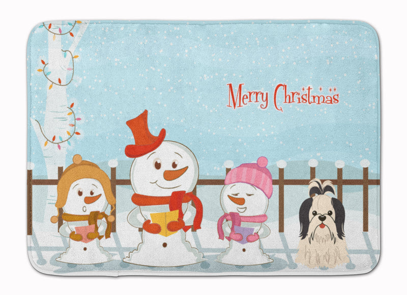 Merry Christmas Carolers Shih Tzu Black White Machine Washable Memory Foam Mat BB2419RUG