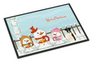 Merry Christmas Carolers Smooth Fox Terrier Doormat Indoor Outdoor 24H X 36W Front Door Mat Rugs for Entryway, Non Slip Washable Low Pile,
