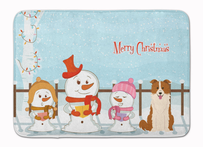 Merry Christmas Carolers Border Collie Red White Machine Washable Memory Foam Mat BB2450RUG