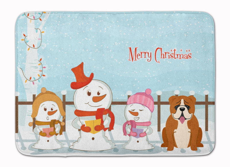 Merry Christmas Carolers English Bulldog Red White Machine Washable Memory Foam Mat BB2451RUG