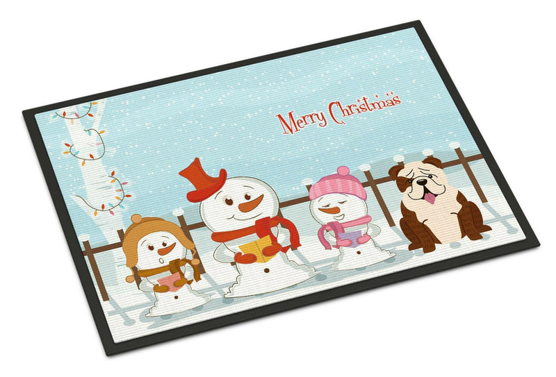 Merry Christmas Carolers English Bulldog Brindle White Indoor or Outdoor Mat 18x27 BB2452MAT