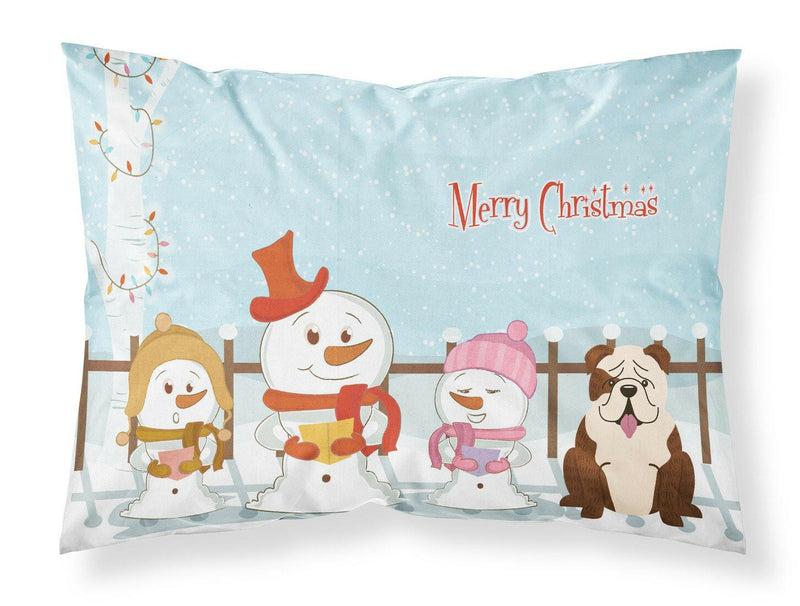 Merry Christmas Carolers English Bulldog Brindle White Fabric Standard Pillowcase BB2452PILLOWCASE