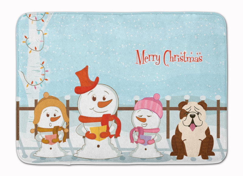 Merry Christmas Carolers English Bulldog Brindle White Machine Washable Memory Foam Mat BB2452RUG