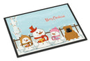 Merry Christmas Carolers English Bulldog Red Doormat Indoor Outdoor 24H X 36W Front Door Mat Rugs for Entryway, Non Slip Washable Low Pile,
