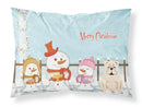 Merry Christmas Carolers English Bulldog White Standard Pillowcase Lightweight Super Soft Easy Care Decorative Artwork Pillowcase, Standard