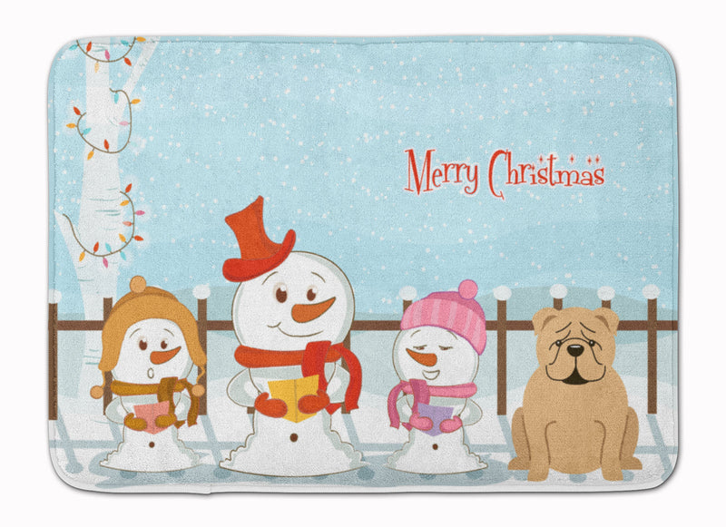 Merry Christmas Carolers English Bulldog Fawn Machine Washable Memory Foam Mat BB2455RUG