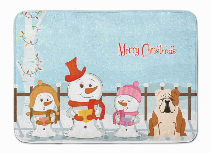 Merry Christmas Carolers English Bulldog Fawn White Machine Washable Memory Foam Mat BB2456RUG