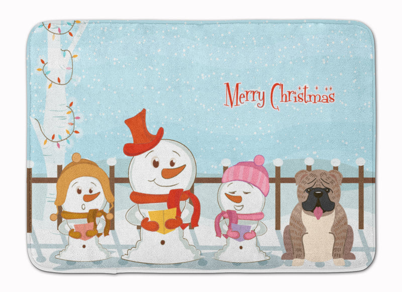 Merry Christmas Carolers English Bulldog Grey Brindle Machine Washable Memory Foam Mat BB2457RUG