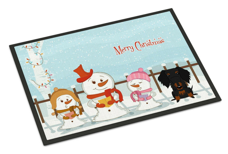 Merry Christmas Carolers Wire Haired Dachshund Black Tan Indoor or Outdoor Mat 18x27 BB2458MAT