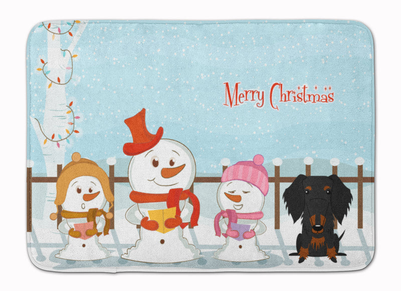 Merry Christmas Carolers Wire Haired Dachshund Black Tan Machine Washable Memory Foam Mat BB2458RUG