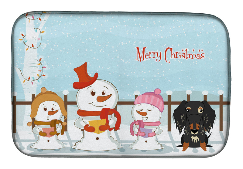Merry Christmas Carolers Wire Haired Dachshund Dapple Dish Drying Mat – Absorbent, Artistic Kitchen Essentials BB2459DDM