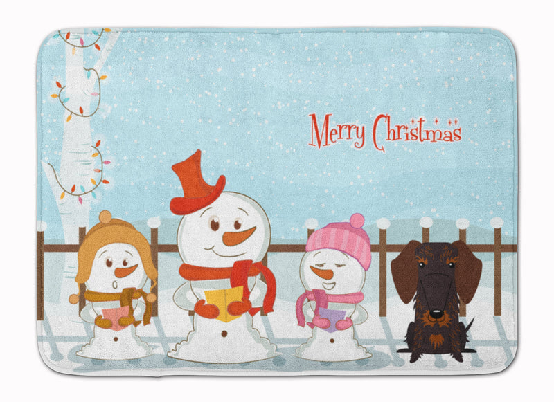 Merry Christmas Carolers Wire Haired Dachshund Chocolate Machine Washable Memory Foam Mat BB2460RUG