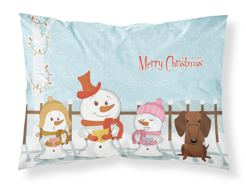 Merry Christmas Carolers Dachshund Red Brown Fabric Standard Pillowcase BB2461PILLOWCASE