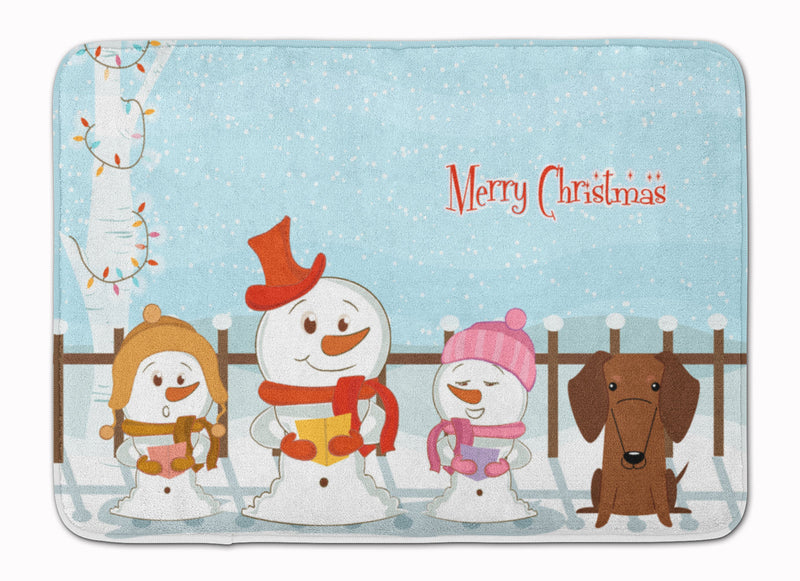 Merry Christmas Carolers Dachshund Red Brown Machine Washable Memory Foam Mat BB2461RUG