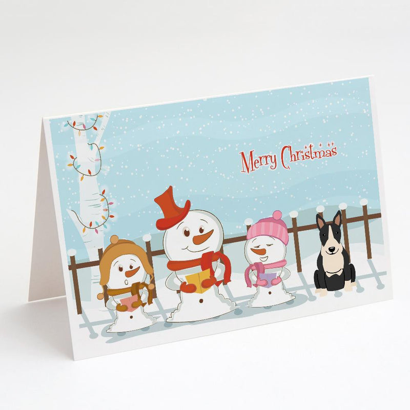 Merry Christmas Carolers Bull Terrier Black White Greeting Cards and Envelopes Pack of 8