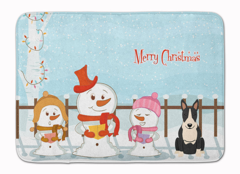 Merry Christmas Carolers Bull Terrier Black White Machine Washable Memory Foam Mat BB2464RUG