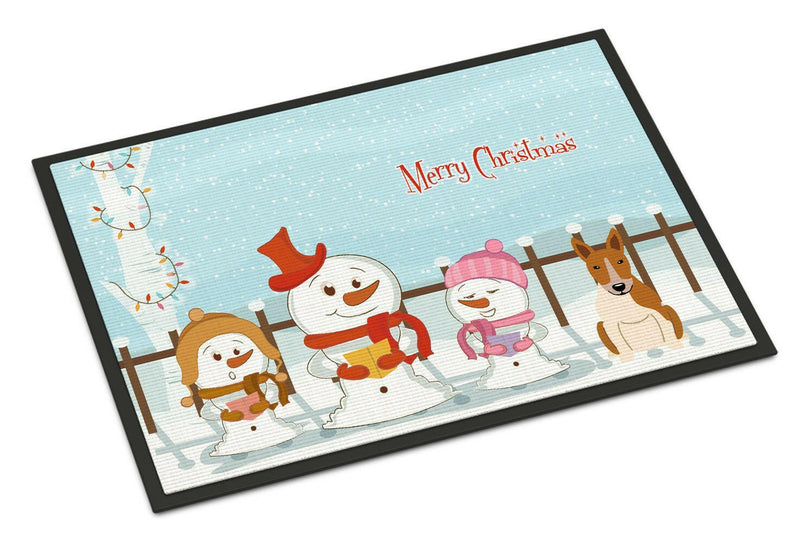 Merry Christmas Carolers Bull Terrier Red White Indoor or Outdoor Mat 24x36 BB2466JMAT