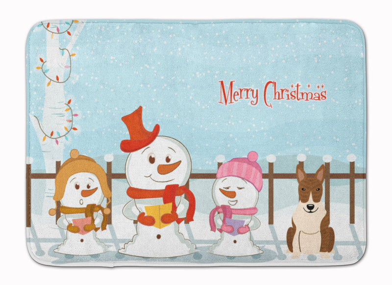 Merry Christmas Carolers Bull Terrier Brindle Machine Washable Memory Foam Mat BB2468RUG