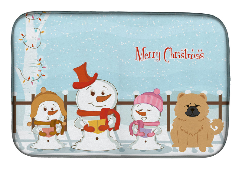 Merry Christmas Carolers Chow Chow Cream Dish Drying Mat – Absorbent, Artistic Kitchen Essentials BB2475DDM