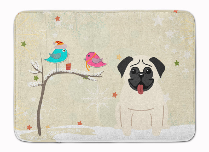 Christmas Presents between Friends Pug Cream Machine Washable Memory Foam Mat BB2476RUG