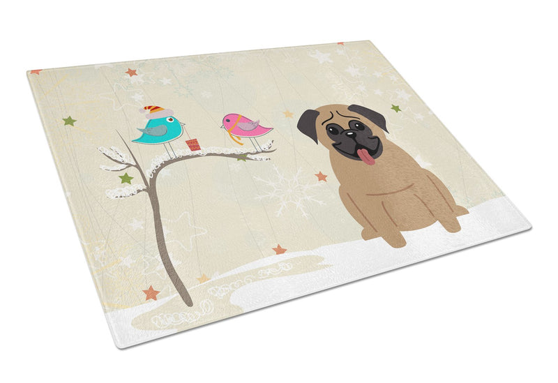 Christmas Presents between Friends Pug Brown Glass Cutting Boards – Durable, Decorative Kitchen Art Large BB2477LCB