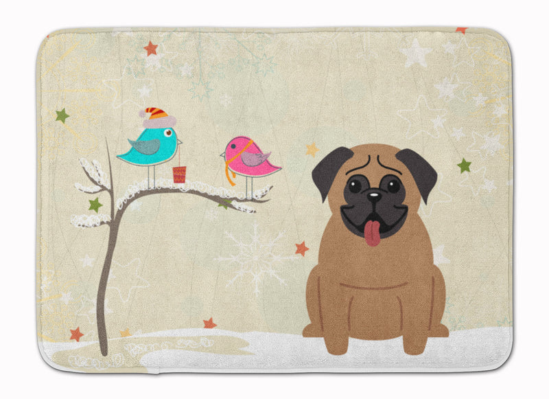 Christmas Presents between Friends Pug Brown Machine Washable Memory Foam Mat BB2477RUG