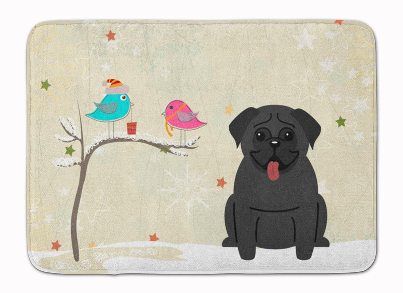 Christmas Presents between Friends Pug Black Machine Washable Memory Foam Mat BB2478RUG