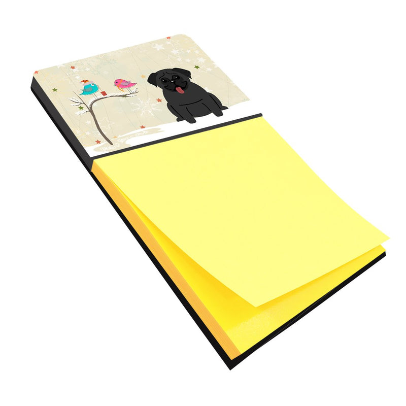Christmas Presents between Friends Pug Black Sticky Note Holder BB2478SN- Refiilable Desk Accessory Note Pad
