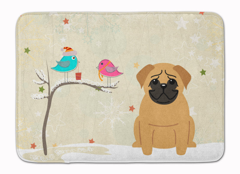 Christmas Presents between Friends Pug Brown Machine Washable Memory Foam Mat BB2479RUG