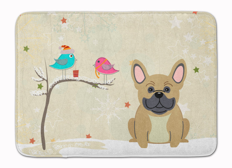 Christmas Presents between Friends French Bulldog Cream Machine Washable Memory Foam Mat BB2482RUG