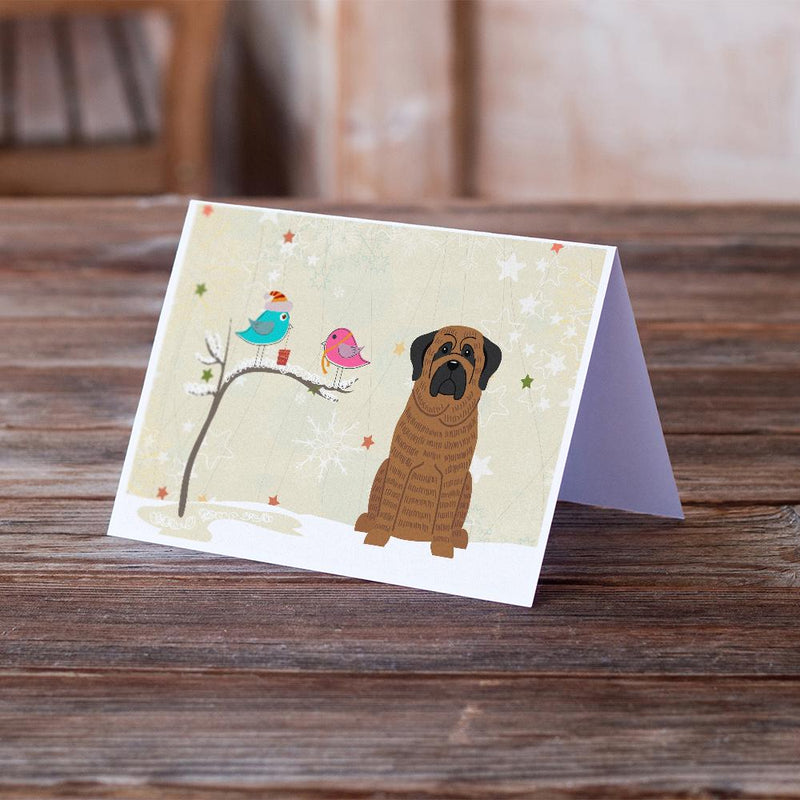 Christmas Presents between Friends Mastiff - Brindle Greeting Cards and Envelopes Pack of 8